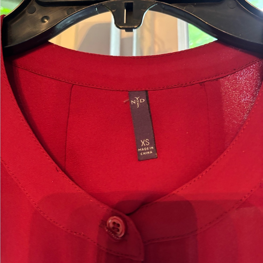 NYDJ Red 3/4 Sleeve Mandarin Collar Blouse - Picture 2 of 3